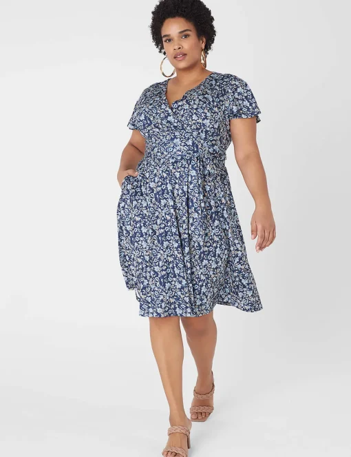 Work Versatile^Lane Bryant Lena Surplice-Neck Fit & Flare Dress Cynthia Floral