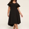 Lena^Lane Bryant Lena V-Neck High-Low Midi Dress Black