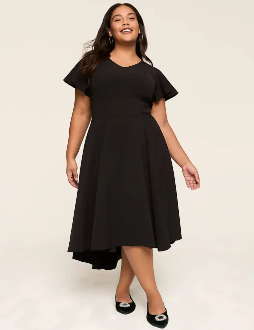 Lena^Lane Bryant Lena V-Neck High-Low Midi Dress Black
