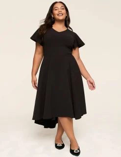 Maxi & Midi^Lane Bryant Lena V-Neck High-Low Midi Dress Black