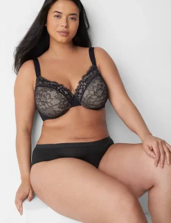 F To K Cups^Lane Bryant Lightly Lined Full Coverage Bra With Lace Black