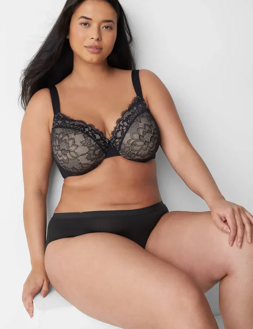 F To K Cups^Lane Bryant Lightly Lined Full Coverage Bra With Lace Black