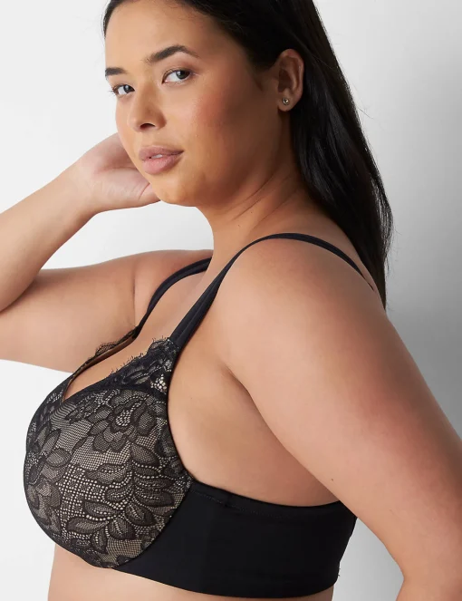 F To K Cups^Lane Bryant Lightly Lined Full Coverage Bra With Lace Black