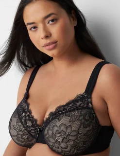 F To K Cups^Lane Bryant Lightly Lined Full Coverage Bra With Lace Black