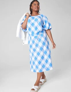 Skirts^Lane Bryant Linen Bias-Cut Slip Skirt Lattice Check