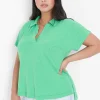 Knit Tops^Lane Bryant Linen Polo Top Island Green
