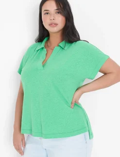 Knit Tops^Lane Bryant Linen Polo Top Island Green