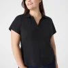 Knit Tops^Lane Bryant Linen Polo Top Black