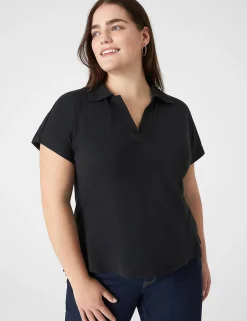 Knit Tops^Lane Bryant Linen Polo Top Black