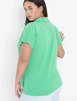 Knit Tops^Lane Bryant Linen Polo Top Island Green