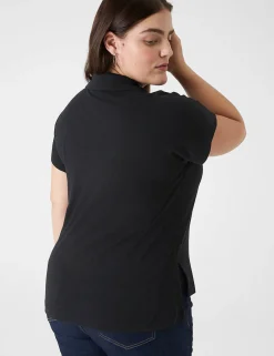 Knit Tops^Lane Bryant Linen Polo Top Black