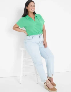 Knit Tops^Lane Bryant Linen Polo Top Island Green
