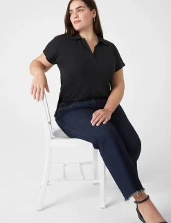 Knit Tops^Lane Bryant Linen Polo Top Black