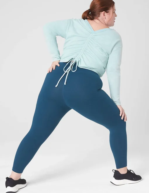 Livi Active Tops^Lane Bryant Livi Crop Boatneck Ruched-Detail Sweatshirt Aquifer
