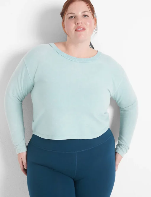 Livi Active Tops^Lane Bryant Livi Crop Boatneck Ruched-Detail Sweatshirt Aquifer