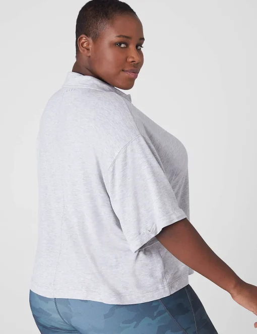 Livi Active Tops^Lane Bryant Livi Crop Short-Sleeve Polo Pullover Shirt Light Grey Heather