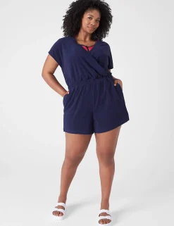 Jumpsuits & Rompers^Lane Bryant Livi Faux-Wrap Towel Terry Romper Maritime Blue