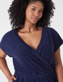 Casual^Lane Bryant Livi Faux-Wrap Towel Terry Romper Maritime Blue