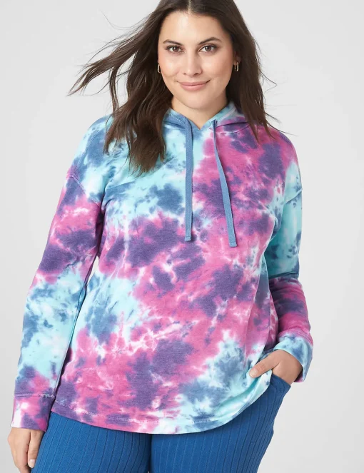 Livi Active Tops^Lane Bryant Livi French Terry Hoodie - Tie-Dye Leisure Time