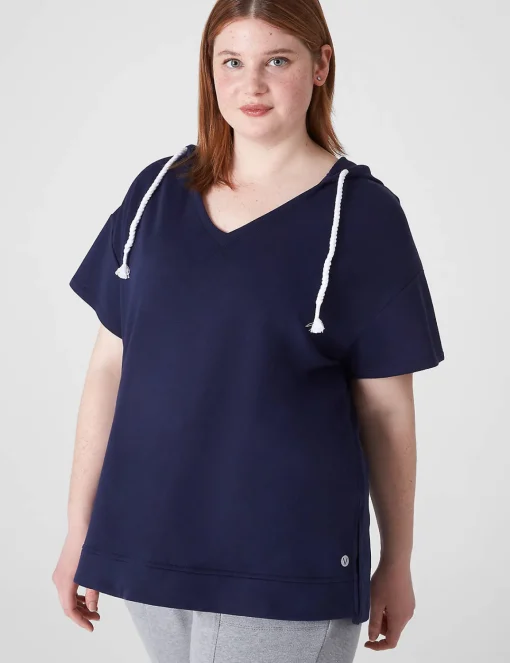 Livi Active Tops^Lane Bryant Livi French Terry Short-Sleeve Hoodie Maritime Blue