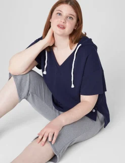Livi Active Tops^Lane Bryant Livi French Terry Short-Sleeve Hoodie Maritime Blue