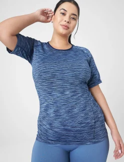 Livi Active Tops^Lane Bryant Livi Seamless Fitted Spacedye Top Maritime Blue