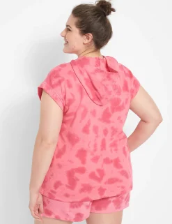 Livi Active Tops^Lane Bryant Livi Short-Sleeve Hoodie - Tie-Dye Pink Flame