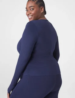 Livi Active Tops^Lane Bryant Livi Soft Crop Ruched-Side Top Maritime Blue