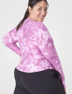 Livi Active Tops^Lane Bryant Livi Soft Crop Ruched-Side Top Purple Tie Dye