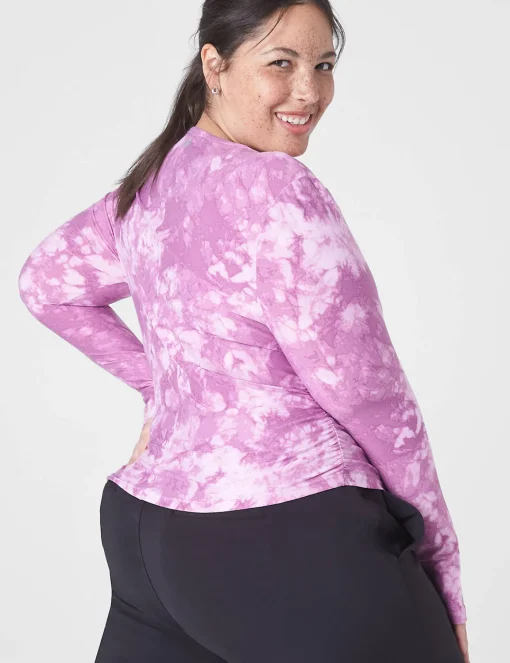 Livi Active Tops^Lane Bryant Livi Soft Crop Ruched-Side Top Purple Tie Dye