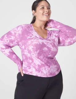 Livi Active Tops^Lane Bryant Livi Soft Crop Ruched-Side Top Purple Tie Dye