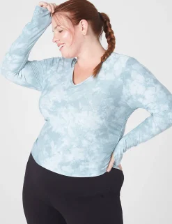 Livi Active Tops^Lane Bryant Livi Soft Crop Ruched-Side Top Blue Tie Dye