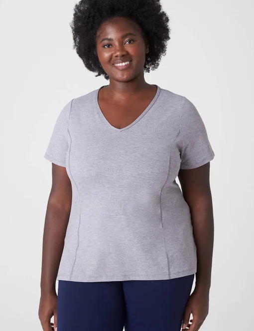 Livi Active Tops^Lane Bryant Livi Soft V-Neck Marl Tee Silver Filigree