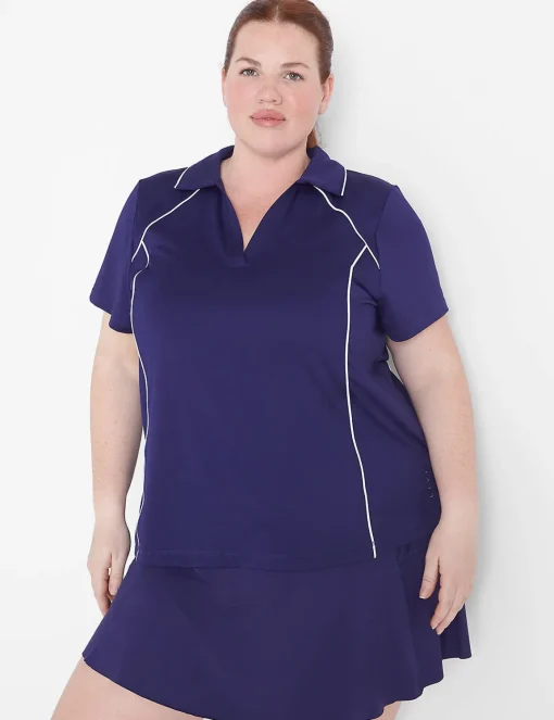 Livi Active Tops^Lane Bryant Livi Wicking Performance Polo Shirt Navy