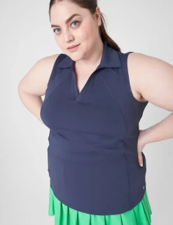 Livi Active Tops^Lane Bryant Livi Wicking Sleeveless Performance Polo Blue Nights