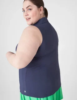 Livi Active Tops^Lane Bryant Livi Wicking Sleeveless Performance Polo Blue Nights