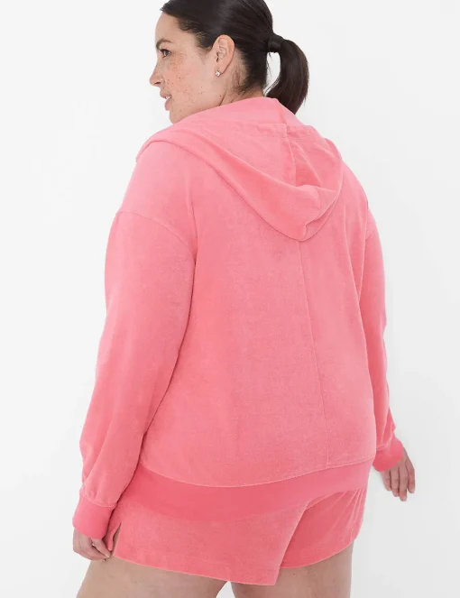Livi Active Tops^Lane Bryant Livi Zip-Front Towel Terry Hoodie Honeysuckle