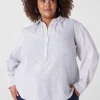 Shirts & Blouses^Lane Bryant Long-Sleeve Button Popover Top Navy Stripe