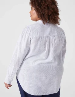 Shirts & Blouses^Lane Bryant Long-Sleeve Button Popover Top Navy Stripe