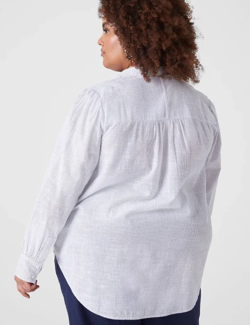 Shirts & Blouses^Lane Bryant Long-Sleeve Button Popover Top Navy Stripe
