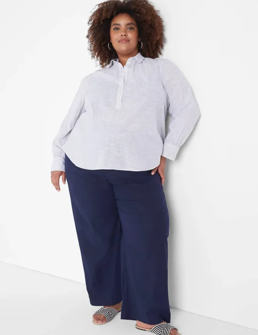 Shirts & Blouses^Lane Bryant Long-Sleeve Button Popover Top Navy Stripe