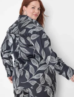 Shirts & Blouses^Lane Bryant Long-Sleeve Button-Down Satin Top Black Leaf