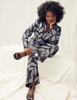 Shirts & Blouses^Lane Bryant Long-Sleeve Button-Down Satin Top Black Leaf