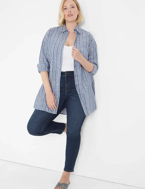 Shirts & Blouses^Lane Bryant Long-Sleeve Collared Button-Down Tunic Multi Blue Stripe