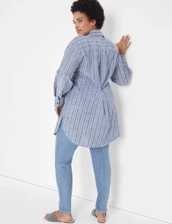 Shirts & Blouses^Lane Bryant Long-Sleeve Collared Button-Down Tunic Multi Blue Stripe