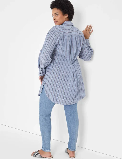 Shirts & Blouses^Lane Bryant Long-Sleeve Collared Button-Down Tunic Multi Blue Stripe