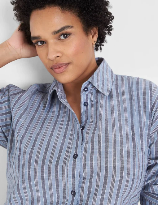 Shirts & Blouses^Lane Bryant Long-Sleeve Collared Button-Down Tunic Multi Blue Stripe