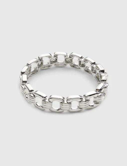 Bracelets^Lane Bryant Metal Link Stretch Bracelet:Silver:Onesz Silvertone