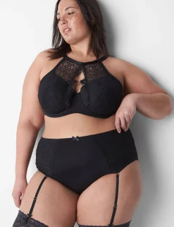 Sexy Panties^Lane Bryant Midi Cheeky Garter Panty - Cross-Dye Lace Black