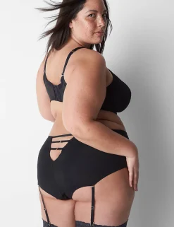 Sexy Panties^Lane Bryant Midi Cheeky Garter Panty - Cross-Dye Lace Black